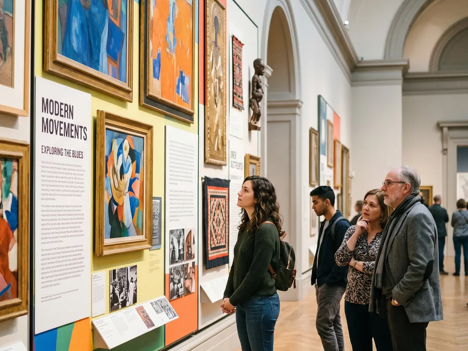 Visitors viewing art in a museum gallery