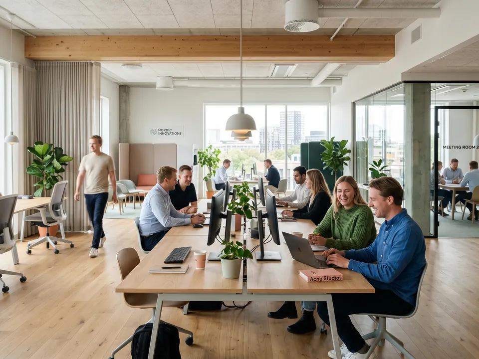 People collaborating in a bright modern open-plan office